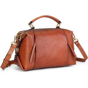 Genuine Leather Crossbody Bag Women Brown Small Satchel Wristlet Purse